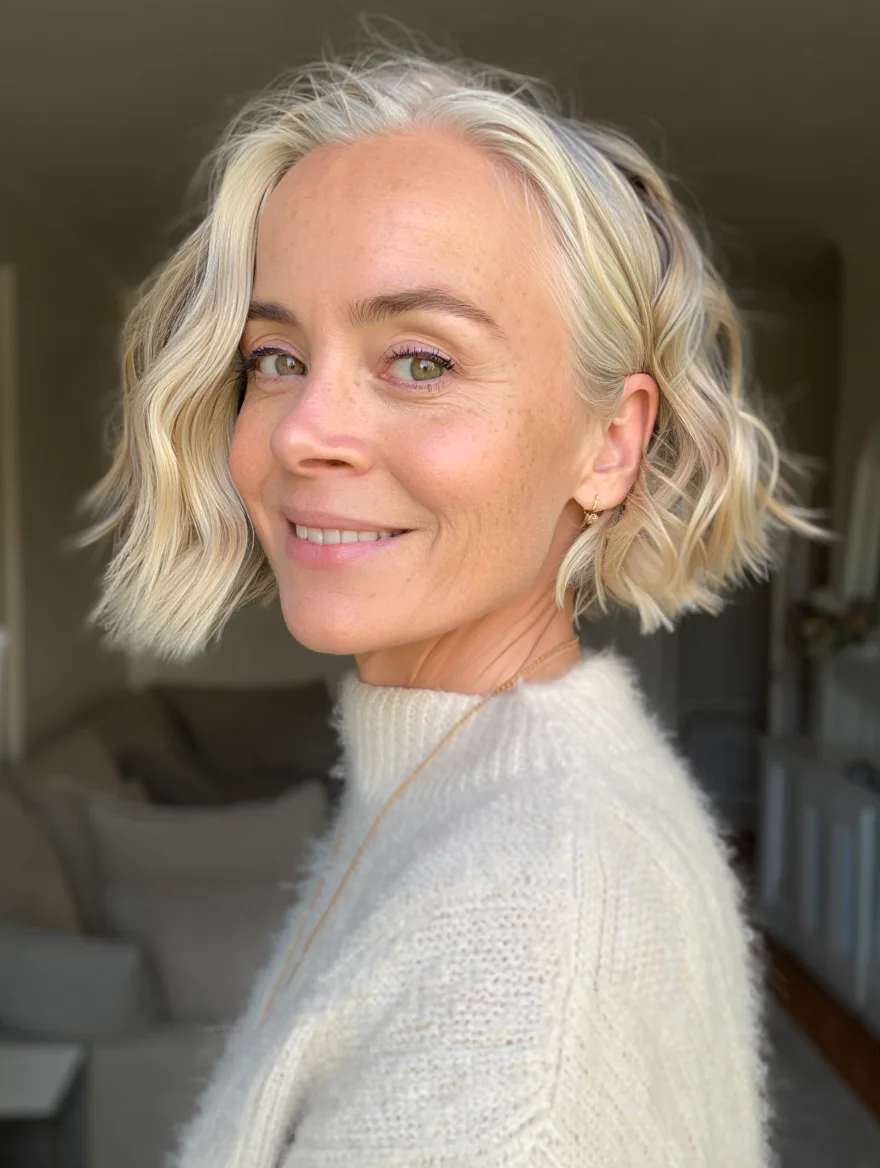 Wavy Silver Frost and Sandy Blonde Highlighted Bob